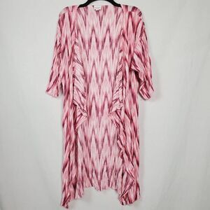 LulaRoe Medium Pink/White Open Front Cover Cardigan